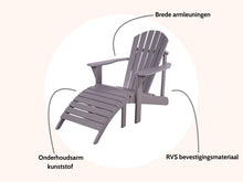 Load image into Gallery viewer, MaximaVida polywood Adirondack garden chair with footstool Montreal grey – luxurious version