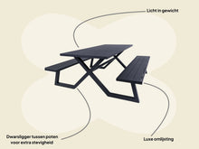 Afbeelding in Gallery-weergave laden, MaximaVida luxe aluminium picknicktafel Dex 200 cm zwart met exclusieve omlijsting