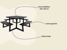 Load image into Gallery viewer, MaximaVida square aluminium picnic table Dex 215 cm black – easy entry
