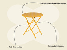 Afbeelding in Gallery-weergave laden, MaximaVida inklapbare metalen ronde tuintafel Max 70 cm okergeel