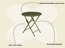 Afbeelding in Gallery-weergave laden, MaximaVida inklapbare metalen ronde tuintafel Max 70 cm olijfgroen