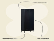 Lade das Bild in den Galerie-Viewer, MaximaVida Metallspind Wäscheschrank Finn schwarz 90 x 50 x 185 cm - 4 Regale