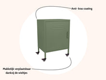 Load image into Gallery viewer, MaximaVida metal little locker cabinet Finn with castors 52 x 40 x 67 cm olive green