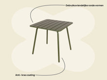 Afbeelding in Gallery-weergave laden, MaximaVida metalen vierkante tuintafel Max 80 x 80 cm olijfgroen
