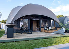 Afbeelding in Gallery-weergave laden, MaximaVida luxe aluminium picknicktafel Dex 200 cm zwart met exclusieve omlijsting