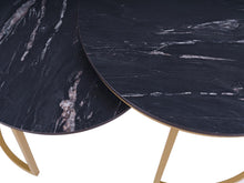 Lade das Bild in den Galerie-Viewer, MaximaVida rundes Couchtisch-Set Firenze XL 75 und 58 cm champagner-gold - schwarzer HPL-Marmor-Look