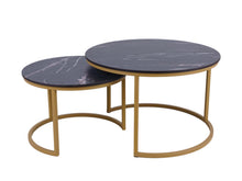 Lade das Bild in den Galerie-Viewer, MaximaVida rundes Couchtisch-Set Firenze XL 75 und 58 cm champagner-gold - schwarzer HPL-Marmor-Look