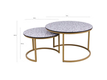 Lade das Bild in den Galerie-Viewer, MaximaVida rundes Set Couchtische Lucca 75 und 58 cm Farbe Champagner Gold - HPL Terrazzo Optik