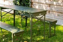 Load image into Gallery viewer, MaximaVida foldable picnic table Berlin 120 cm olive green - FSC certified