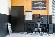 Lade das Bild in den Galerie-Viewer, MaximaVida Metallspind Wäscheschrank Finn schwarz 90 x 50 x 185 cm - 4 Regale