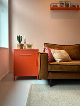 Load image into Gallery viewer, MaximaVida metal little locker cabinet with castors 52 x 40 x 67 cm soft orange
