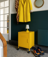 Load image into Gallery viewer, MaximaVida metal little locker cabinet with castors 52 x 40 x 67 cm ochre yellow