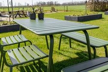 Afbeelding in Gallery-weergave laden, MaximaVida metalen tuinset Max 150 cm olijfgroen - 4-delig bank zonder rugleuning