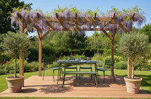 Afbeelding in Gallery-weergave laden, MaximaVida metalen tuinset Max 150 cm olijfgroen - 4-delig bank zonder rugleuning
