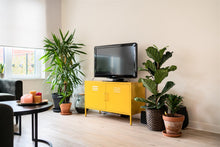 Lade das Bild in den Galerie-Viewer, MaximaVida Metallspind Fernsehschrank Finn ockergelb 100 x 40 x 64 cm - 1 Regal
