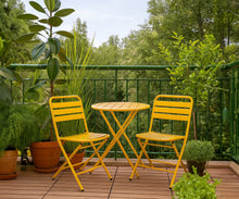 Afbeelding in Gallery-weergave laden, MaximaVida inklapbare metalen ronde tuintafel Max 70 cm okergeel