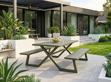 Afbeelding in Gallery-weergave laden, MaximaVida luxe aluminium picknicktafel Dex 200 cm olijfgroen met exclusieve omlijsting