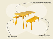 Afbeelding in Gallery-weergave laden, MaximaVida metalen picknickset Max 150 cm okergeel – 3-delig