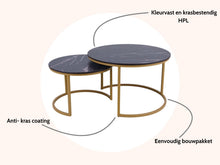 Lade das Bild in den Galerie-Viewer, MaximaVida rundes Couchtisch-Set Firenze XL 75 und 58 cm champagner-gold - schwarzer HPL-Marmor-Look