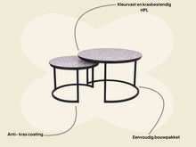 Afbeelding in Gallery-weergave laden, MaximaVida ronde salontafel set Lucca 58 en 45 cm - HPL terrazzo look
