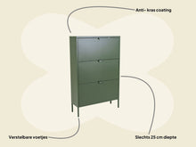 Afbeelding in Gallery-weergave laden, MaximaVida metalen locker schoenenkast Finn 25 x 80 x 125 cm olijfgroen