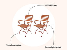 Load image into Gallery viewer, MaximaVida foldable garden chair Toscana with armrest rust brown 2 pieces