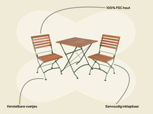 Afbeelding in Gallery-weergave laden, MaximaVida inklapbare vierkante acacia bistroset Toscana 70 cm olijfgroen - zonder armleuning