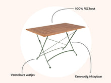 Load image into Gallery viewer, MaximaVida foldable garden table Toscana 120 x 70 cm olive green - 100% FSC excellent acacia
