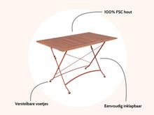 Load image into Gallery viewer, MaximaVida foldable garden table Toscana 120 x 70 cm rust brown - 100% FSC excellent acacia

