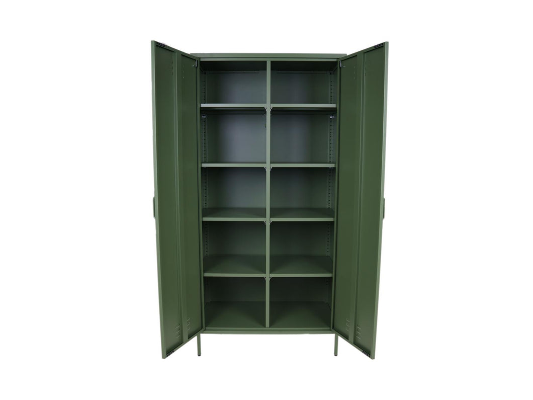MaximaVida locker metal wardrobe Finn 90 x 50 x 185 cm olive green – 8 shelves
