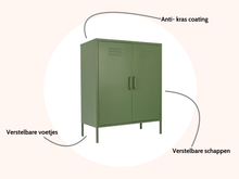 Load image into Gallery viewer, MaximaVida metal locker cabinet Finn 80 x 40 x 102 cm olive green - 2 shelves
