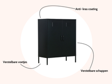Load image into Gallery viewer, MaximaVida metal locker cabinet Finn black 80 x 40 x 102 cm - 2 shelves

