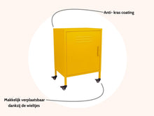 Load image into Gallery viewer, MaximaVida metal little locker cabinet with castors 52 x 40 x 67 cm ochre yellow
