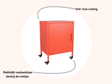 Load image into Gallery viewer, MaximaVida metal little locker cabinet with castors 52 x 40 x 67 cm soft orange
