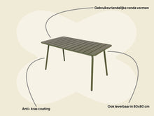 Afbeelding in Gallery-weergave laden, MaximaVida metalen tuintafel Max 150 x 80 cm olijfgroen
