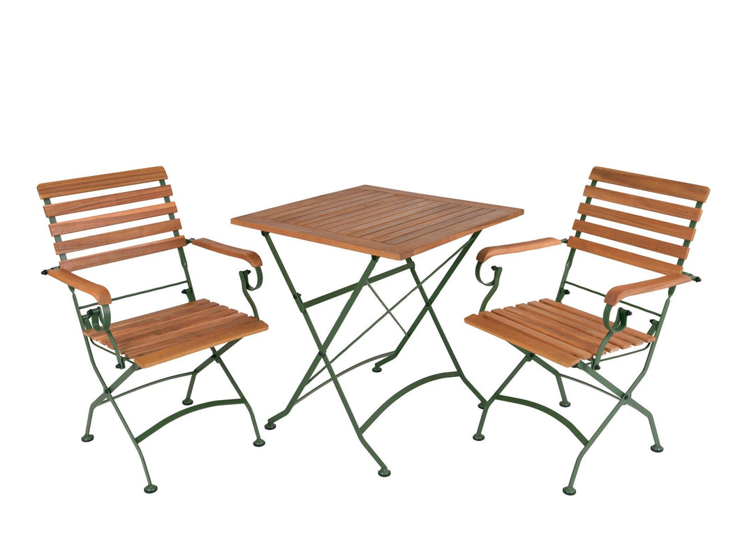 MaximaVida inklapbare vierkante acacia bistro set Toscana 70 cm olijfgroen - stoelen met armleuning