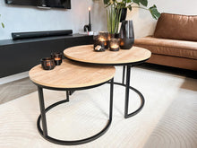 Load image into Gallery viewer, MaximaVida round coffee table set Kiev 58 and 45 cm - rustic oak veneer
