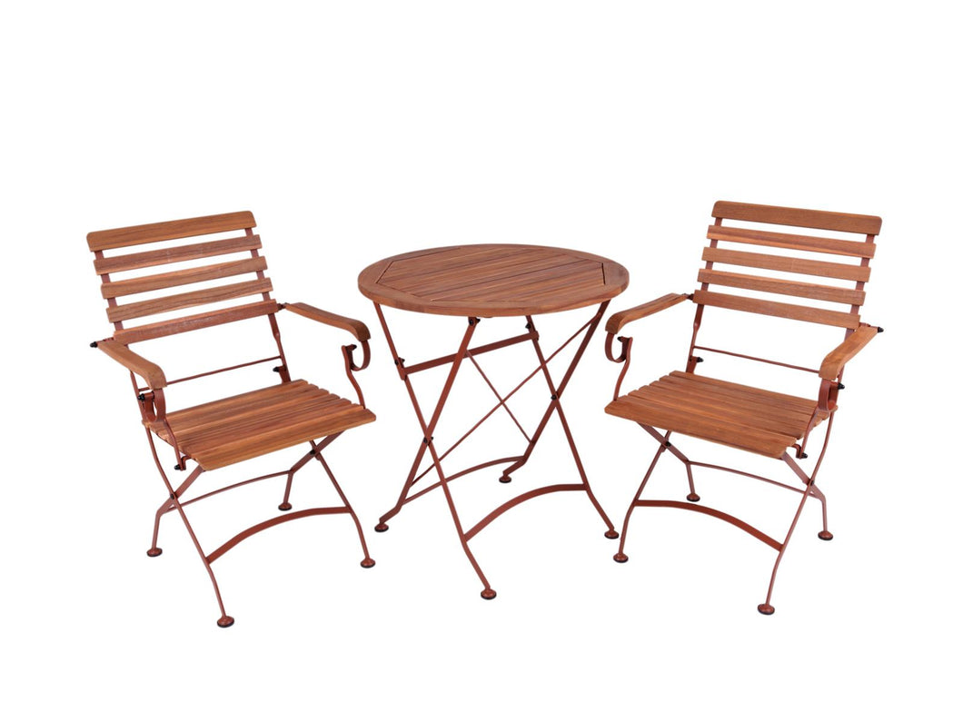 MaximaVida inklapbare ronde acacia bistroset Toscana 70 cm roestbruin - stoelen met armleuning