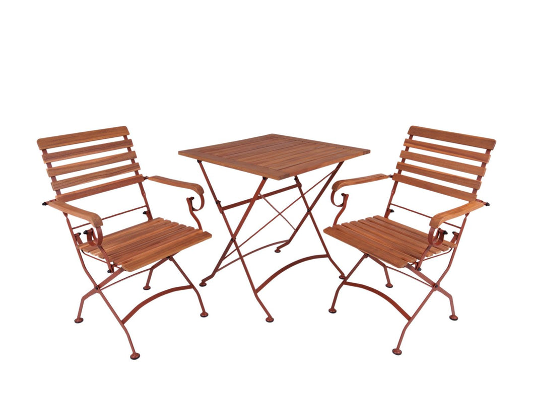 MaximaVida inklapbare vierkante acacia bistro set Toscana 70 cm roestbruin - stoelen met armleuning