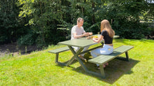 Afbeelding in Gallery-weergave laden, MaximaVida luxe aluminium picknicktafel Dex 200 cm olijfgroen met exclusieve omlijsting
