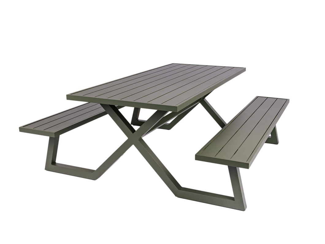 MaximaVida luxurious aluminium picnic table Dex 200 cm olive green with exclusive frame