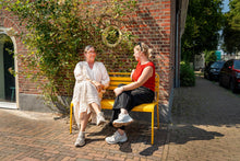 Load image into Gallery viewer, MaximaVida metal garden bench Yellow Ocher- 120 cm
