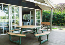 Load image into Gallery viewer, MaximaVida round aluminium picnic table Bermuda Ø 250 cm olive green
