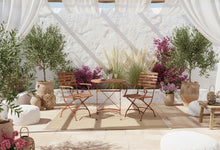 Afbeelding in Gallery-weergave laden, MaximaVida inklapbare ronde acacia bistroset Toscana 70 cm roestbruin - stoelen met armleuning
