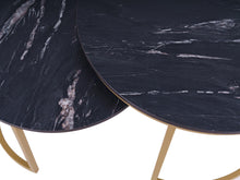Load image into Gallery viewer, MaximaVida round coffee table set Firenze XL 75 and 58 cm champagne gold - black HPL marble look
