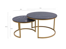 Load image into Gallery viewer, MaximaVida round coffee table set Firenze XL 75 and 58 cm champagne gold - black HPL marble look
