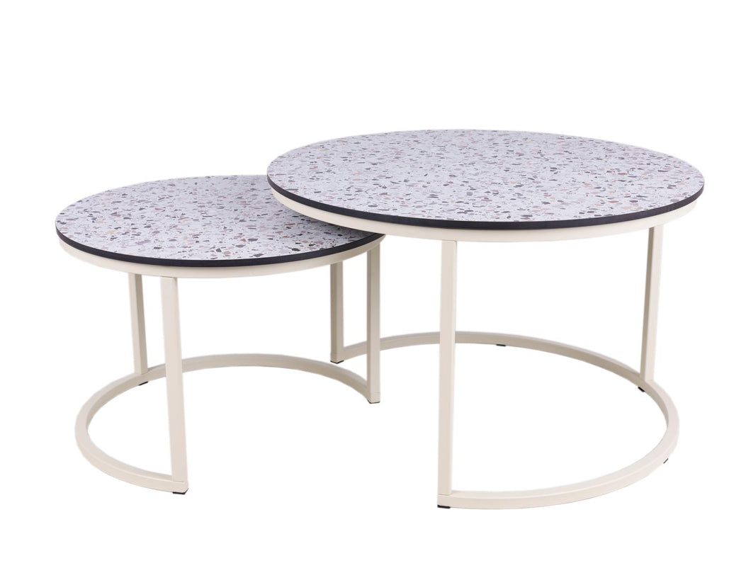 MaximaVida ivory cross-leg coffee table set Lucca XL 75 and 58 cm – HPL terrazzo look