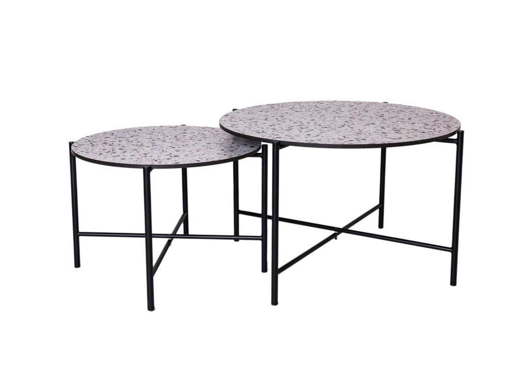 MaximaVida cross-leg coffee table set Lucca 62 and 49 cm - HPL terrazzo look