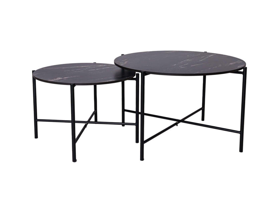 MaximaVida cross-leg coffee table set Firenze 62 and 49 cm - black marble look