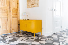 Load image into Gallery viewer, MaximaVida metal TV locker cabinet Finn 100 x 40 x 64 cm ochre yellow - 1 shelf
